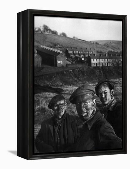 Three Welsh Coal Miners Just Up from the Pits After a Day's Work in Coal Mine in Wales-W^ Eugene Smith-Framed Premier Image Canvas