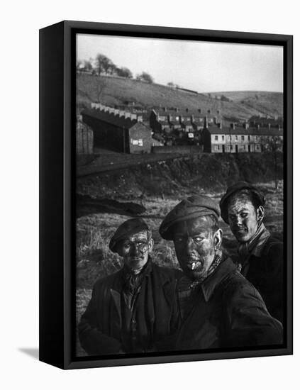 Three Welsh Coal Miners Just Up from the Pits After a Day's Work in Coal Mine in Wales-W^ Eugene Smith-Framed Premier Image Canvas