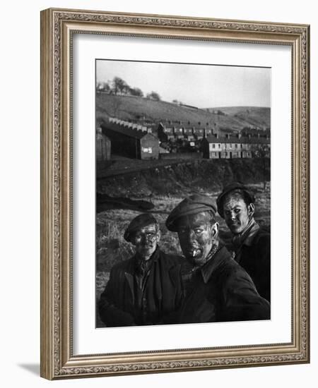 Three Welsh Coal Miners Just Up from the Pits After a Day's Work in Coal Mine in Wales-W^ Eugene Smith-Framed Photographic Print