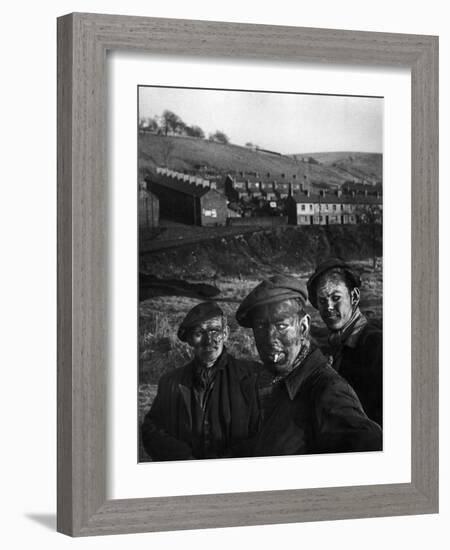 Three Welsh Coal Miners Just Up from the Pits After a Day's Work in Coal Mine in Wales-W^ Eugene Smith-Framed Photographic Print