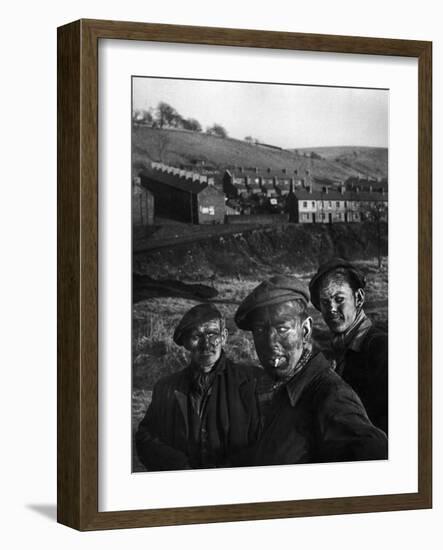 Three Welsh Coal Miners Just Up from the Pits After a Day's Work in Coal Mine in Wales-W^ Eugene Smith-Framed Photographic Print