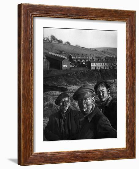 Three Welsh Coal Miners Just Up from the Pits After a Day's Work in Coal Mine in Wales-W^ Eugene Smith-Framed Photographic Print