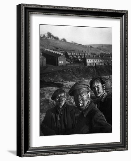 Three Welsh Coal Miners Just Up from the Pits After a Day's Work in Coal Mine in Wales-W^ Eugene Smith-Framed Photographic Print