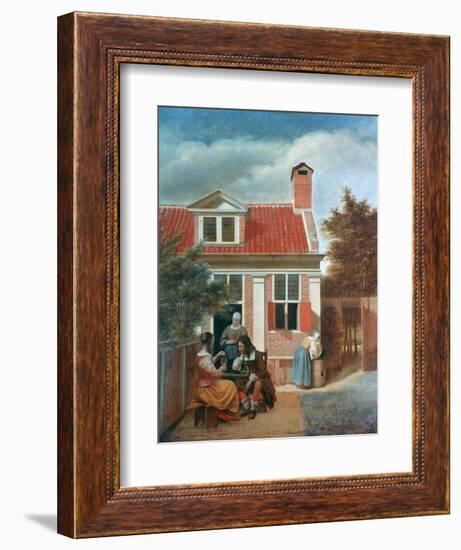 Three Women and a Man in a Courtyard Behind a House, C1657-1659-Pieter de Hooch-Framed Giclee Print