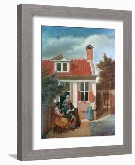 Three Women and a Man in a Courtyard Behind a House, C1657-1659-Pieter de Hooch-Framed Giclee Print