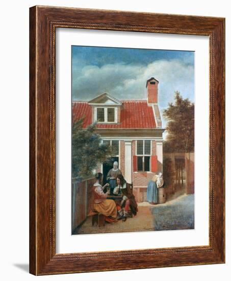 Three Women and a Man in a Courtyard Behind a House, C1657-1659-Pieter de Hooch-Framed Giclee Print