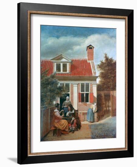 Three Women and a Man in a Courtyard Behind a House, C1657-1659-Pieter de Hooch-Framed Giclee Print
