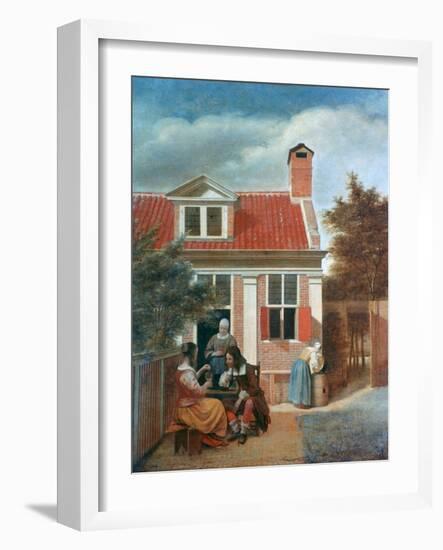 Three Women and a Man in a Courtyard Behind a House, C1657-1659-Pieter de Hooch-Framed Giclee Print