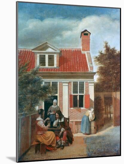 Three Women and a Man in a Courtyard Behind a House, C1657-1659-Pieter de Hooch-Mounted Giclee Print
