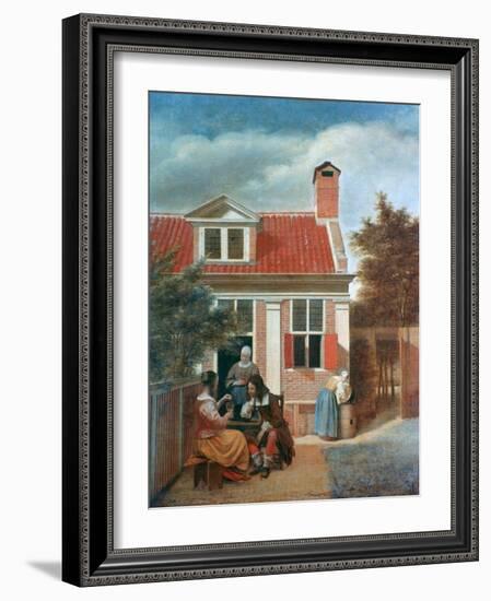 Three Women and a Man in a Courtyard Behind a House, C1657-1659-Pieter de Hooch-Framed Giclee Print