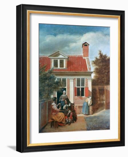 Three Women and a Man in a Courtyard Behind a House, C1657-1659-Pieter de Hooch-Framed Giclee Print