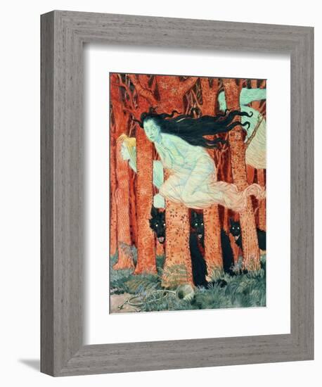 Three Women and Three Wolves (W/C)-Eugene Grasset-Framed Giclee Print