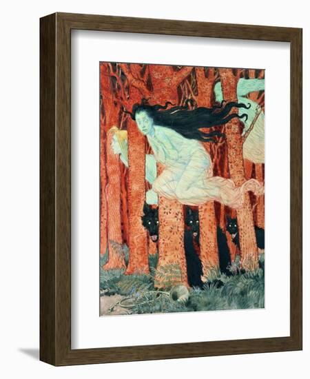 Three Women and Three Wolves (W/C)-Eugene Grasset-Framed Giclee Print