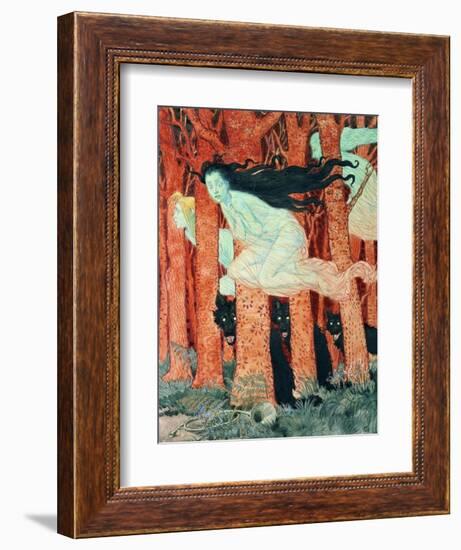 Three Women and Three Wolves (W/C)-Eugene Grasset-Framed Giclee Print