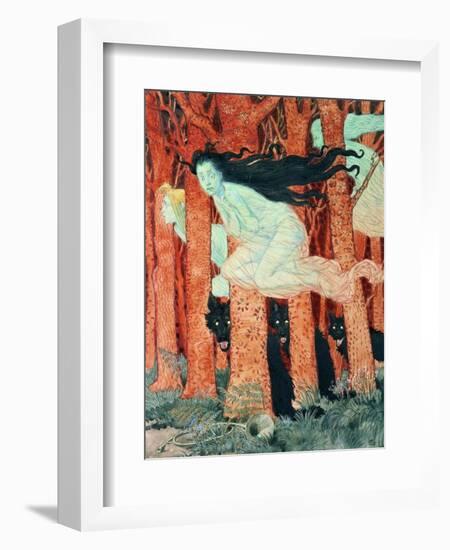 Three Women and Three Wolves (W/C)-Eugene Grasset-Framed Giclee Print