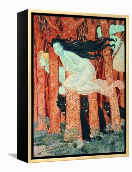 Three Women and Three Wolves (W/C)-Eugene Grasset-Framed Premier Image Canvas