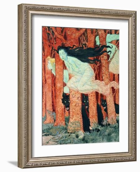 Three Women and Three Wolves (W/C)-Eugene Grasset-Framed Giclee Print