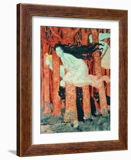 Three Women and Three Wolves (W/C)-Eugene Grasset-Framed Giclee Print