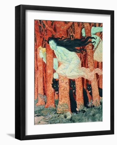 Three Women and Three Wolves (W/C)-Eugene Grasset-Framed Giclee Print