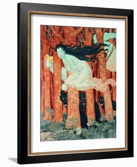 Three Women and Three Wolves (W/C)-Eugene Grasset-Framed Giclee Print