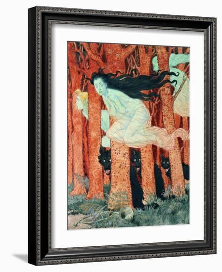 Three Women and Three Wolves (W/C)-Eugene Grasset-Framed Giclee Print