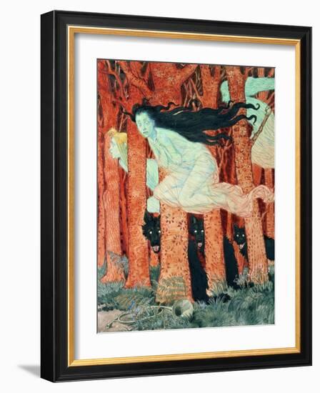 Three Women and Three Wolves (W/C)-Eugene Grasset-Framed Giclee Print