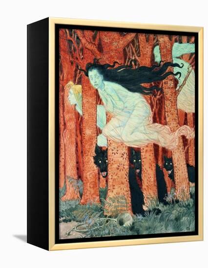 Three Women and Three Wolves (W/C)-Eugene Grasset-Framed Premier Image Canvas