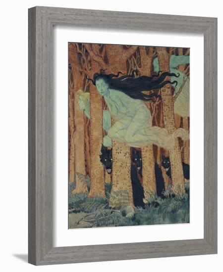 Three Women and Three Wolves-Eugene Grasset-Framed Giclee Print