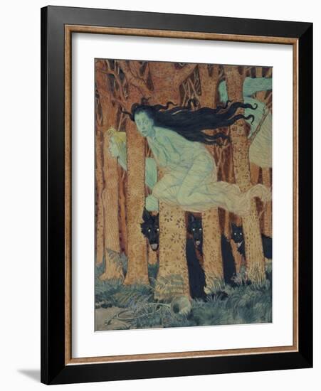 Three Women and Three Wolves-Eugene Grasset-Framed Giclee Print