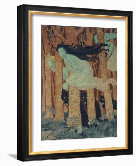 Three Women and Three Wolves-Eugene Grasset-Framed Giclee Print