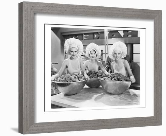 Three Women Bowls of Donuts-null-Framed Art Print