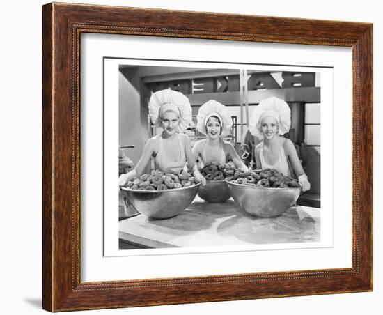 Three Women Bowls of Donuts-null-Framed Art Print