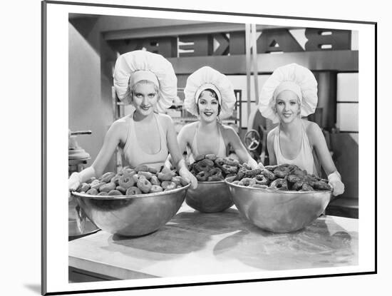 Three Women Bowls of Donuts-null-Mounted Art Print
