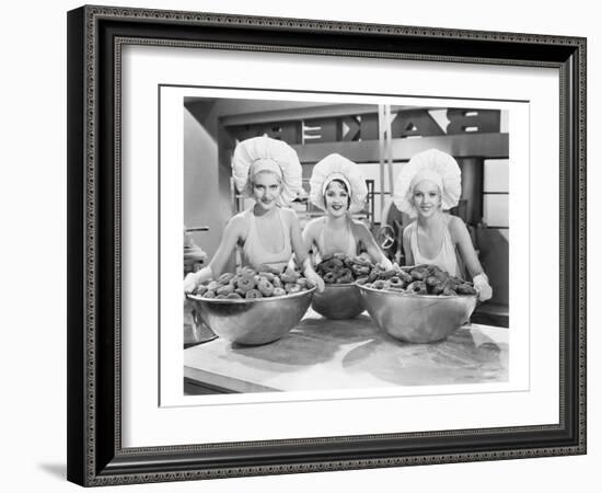 Three Women Bowls of Donuts-null-Framed Art Print