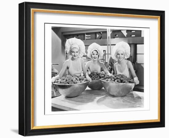 Three Women Bowls of Donuts-null-Framed Art Print