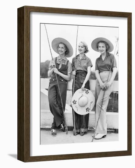 Three Women Going Fishing with Huge Hats-null-Framed Photo