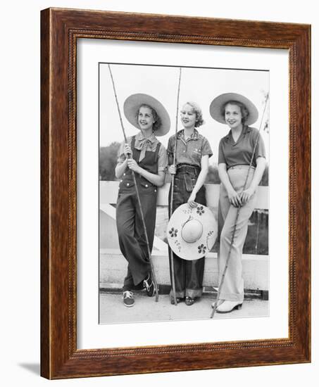 Three Women Going Fishing with Huge Hats-null-Framed Photo