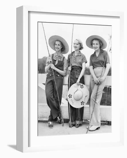 Three Women Going Fishing with Huge Hats-null-Framed Photo