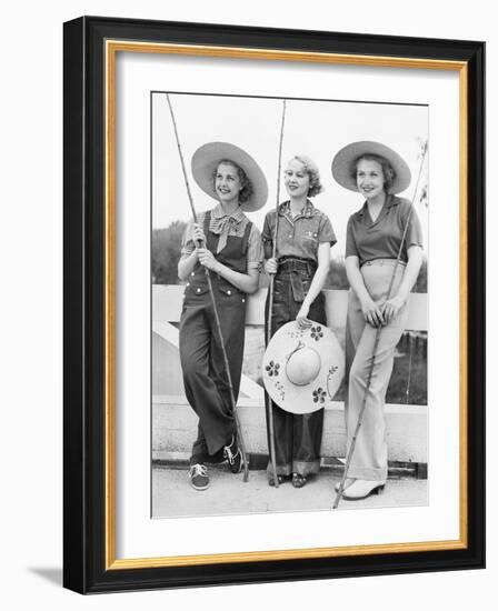 Three Women Going Fishing with Huge Hats-null-Framed Photo