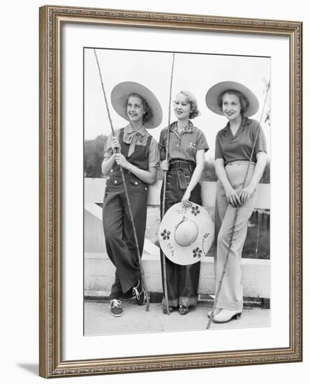 Three Women Going Fishing with Huge Hats-null-Framed Photo