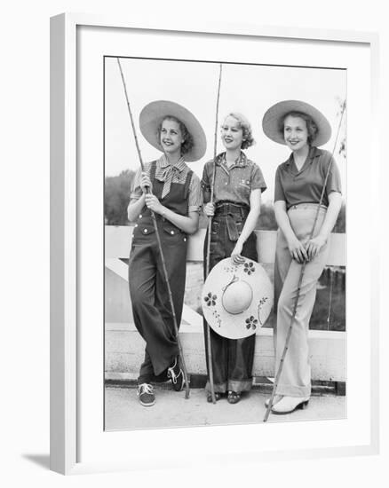 Three Women Going Fishing with Huge Hats-null-Framed Photo