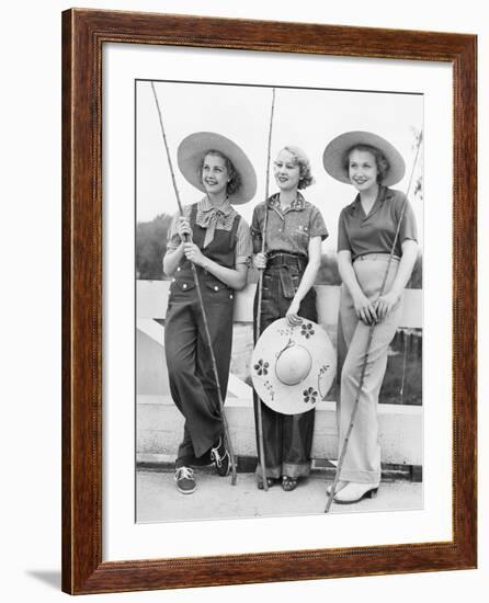 Three Women Going Fishing with Huge Hats-null-Framed Photo