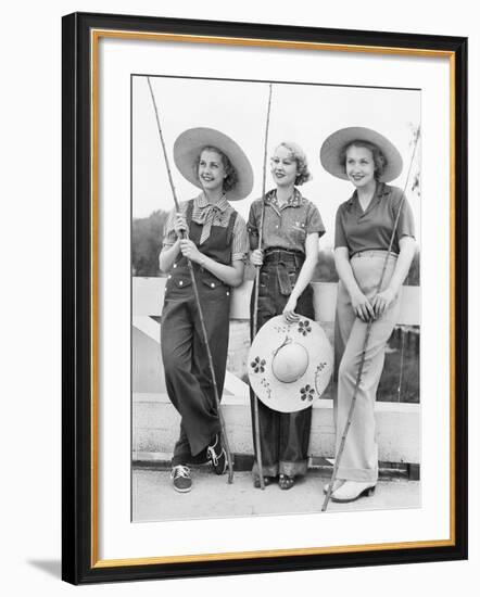 Three Women Going Fishing with Huge Hats-null-Framed Photo