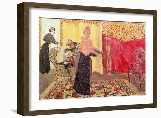 Three Women in an Interior with Rose Wallpaper, 1895-Edouard Vuillard-Framed Giclee Print