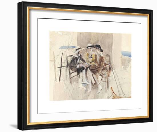 Three Women in Conversation on a Terrace-Giovanni Boldini-Framed Premium Giclee Print