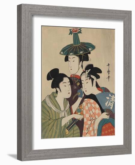 Three Women in Fashionable Hats-Kitagawa Utamaro-Framed Art Print