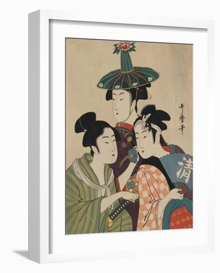 Three Women in Fashionable Hats-Kitagawa Utamaro-Framed Art Print