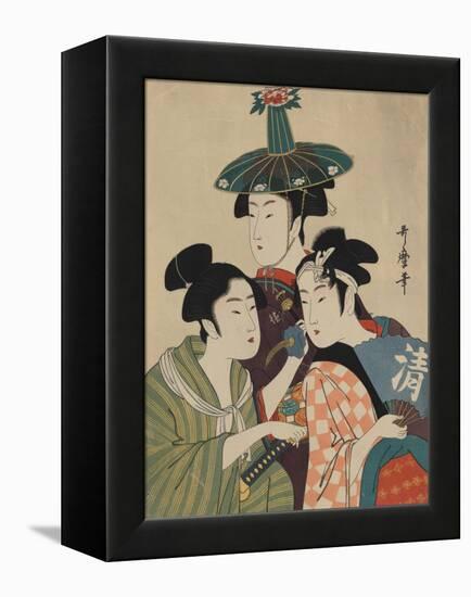Three Women in Fashionable Hats-Kitagawa Utamaro-Framed Stretched Canvas