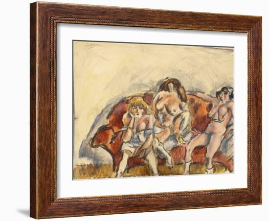 Three Women on a Red Sofa (W/C on Paper)-Jules Pascin-Framed Giclee Print