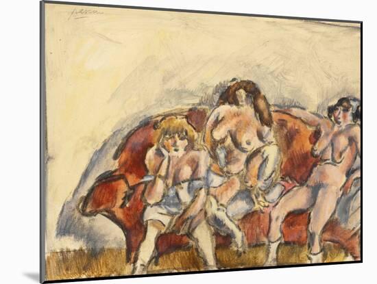 Three Women on a Red Sofa (W/C on Paper)-Jules Pascin-Mounted Giclee Print
